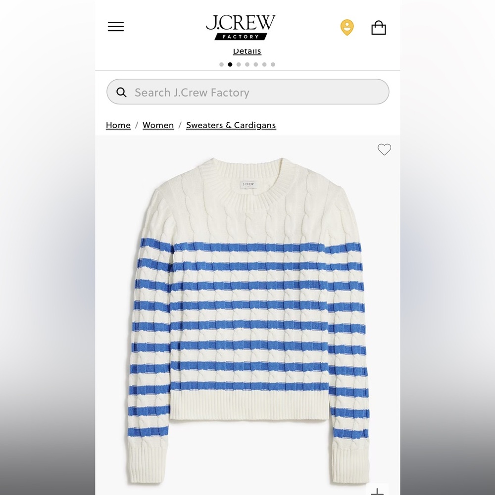J Crew Factory Striped Cable Sweater Ivory & Blue 100% Cotton Size M. NWT
